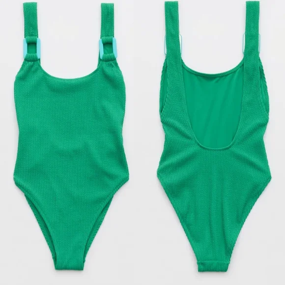 Aerie Birthday Scoop Cheekiest One Piece Swimsuit Jelly Bean Green Blue Medium - Picture 9 of 9